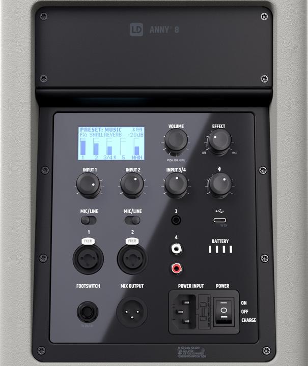 Immagine prodotto LD Systems ANNY® 8 G - Altoparlante PA Bluetooth® portatile con batteria ricaricabile e mixer, Grigio Urbano (Attivo, 1x 80 W)