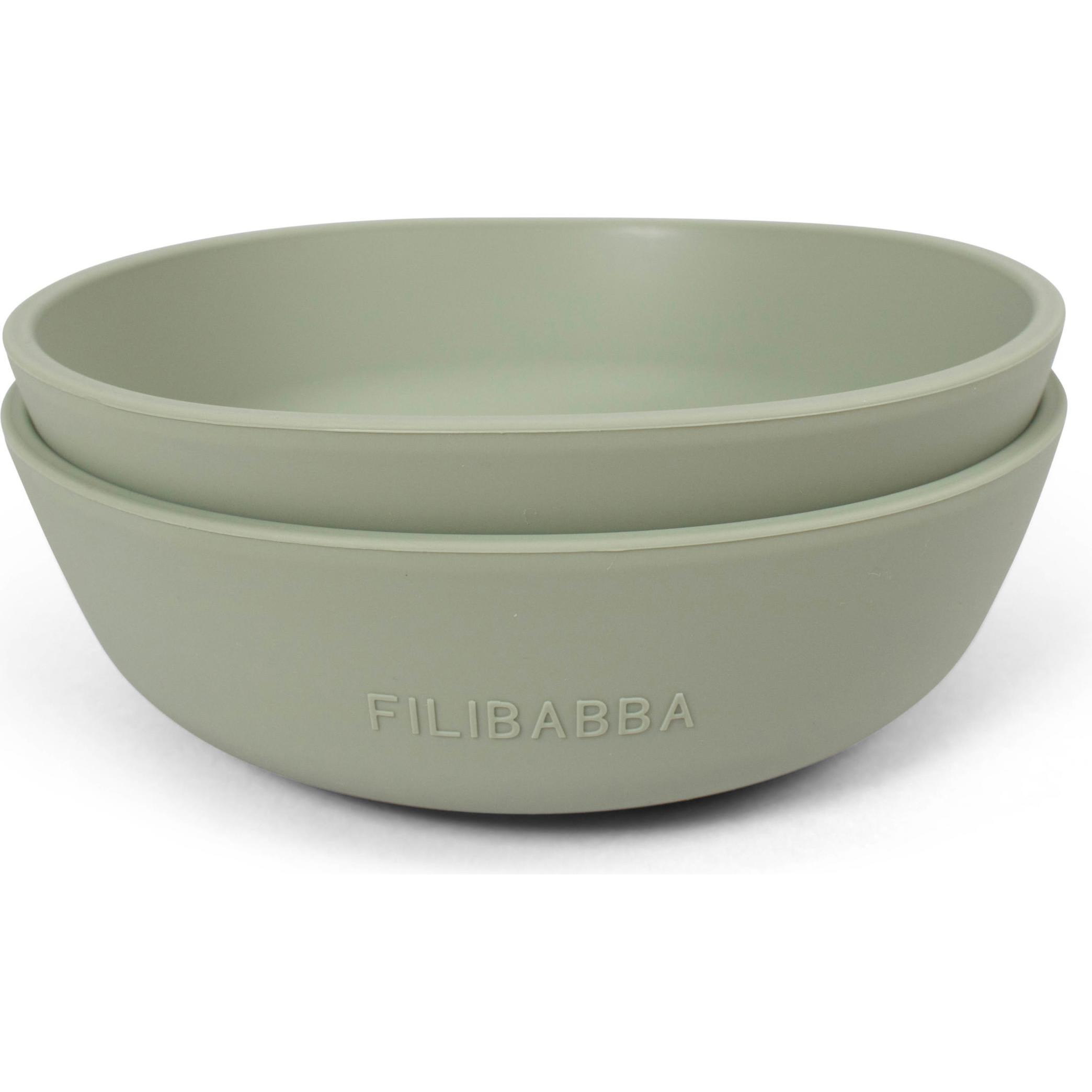 Filibabba, Kindergeschirr + Kinderbesteck, Silikonschüssel 2er-Pack - Green