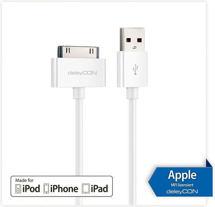 Immagine prodotto deleyCON Cavo 30Pin Dock-USB 2m, bianco (2 m, USB 2.0)
