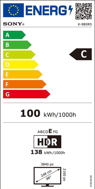 Energie-Label Sony K-98XR5 (98", Bravia 5, Mini-LED, 4K, 2025)