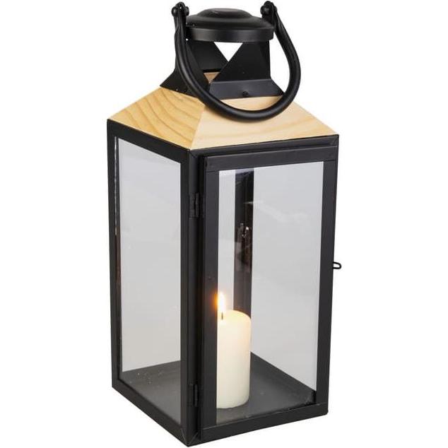 MICA Living, Laterne, Laterne quadratisch - klein - schwarz/braun - ca. 14 x 14 x 45 cm