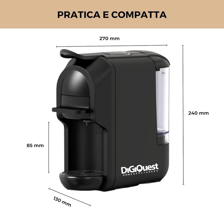 Produktbild Digiquest Kapselkaffeemaschine mit Nespresso-Modul für kurzen und langen Kaffee, 1450 W, 19 Bar