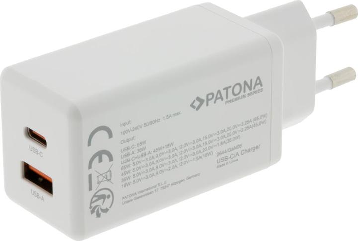 Actual product image Patona GaN PD 65W USB-C + USB-A white (65 W, 2 ports)