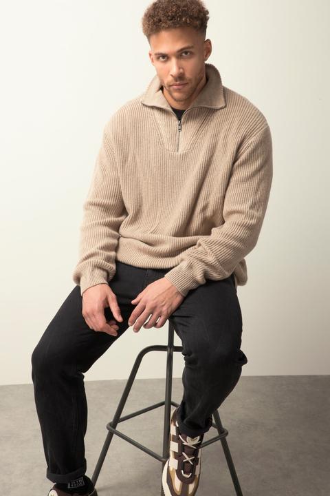 Actual product image Sthuge sweater, wool content, stand-up collar with zip, up to 8 XL (6XL)