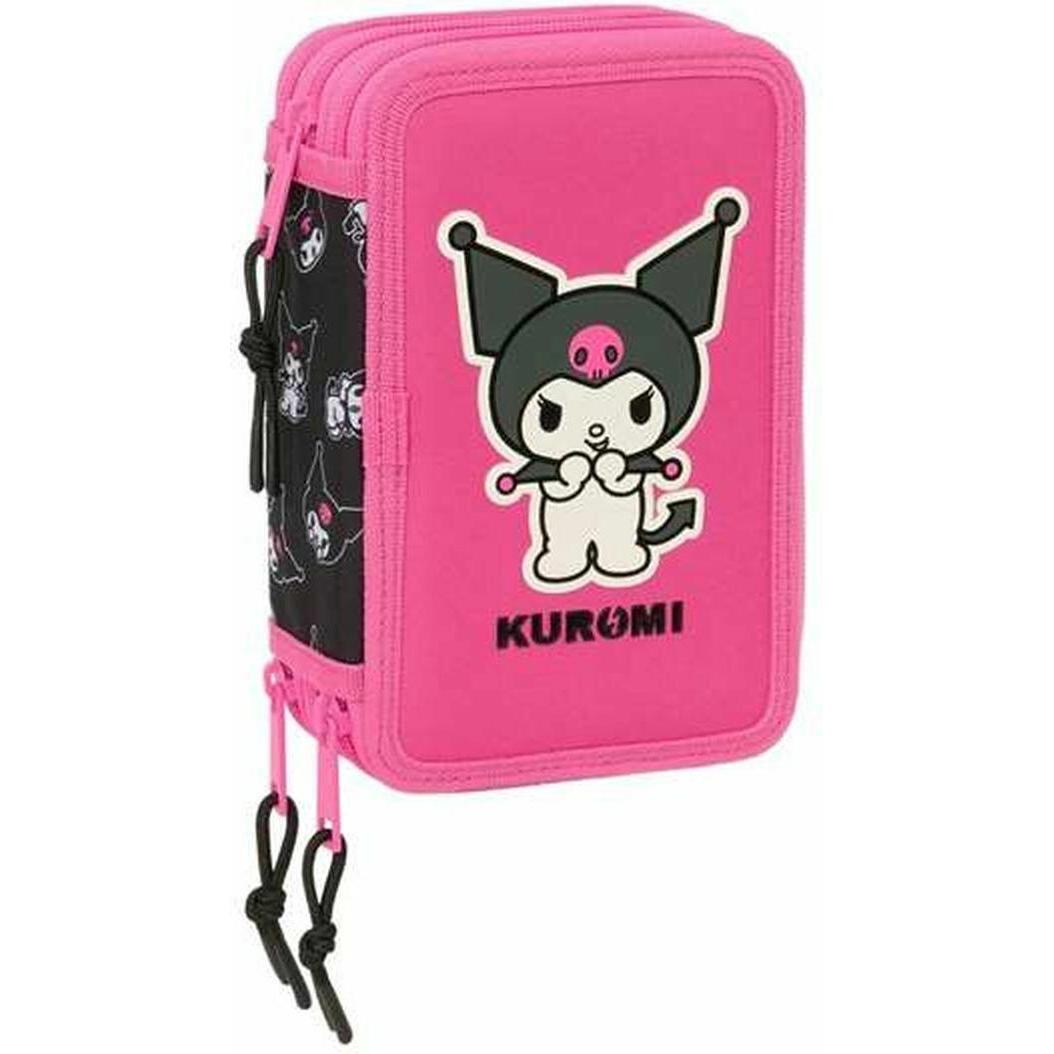 Kuromi, Astuccio, Dreifaches Federmäppchen Schwarz Pink 12,5 X 19,5 X 5,5 Cm 37 Stücke