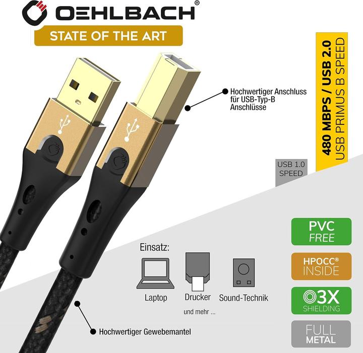 Produktbild Oehlbach USB Primus Kabel 2.0 Typ A B 10m (10 m, USB 2.0)