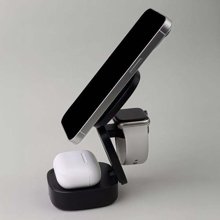 Actual product image Maxlife MXWC-06 magnetic wireless charger 15W black 3in1 (15 W)