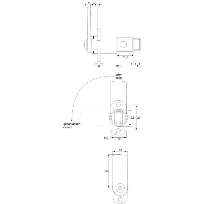 Thumbnail - OK-Line, Türschloss + Schliesszylinder, Druckknopfschloss Rotor RPL rechts/links verwendbar 22 mm (Zylinderschlüssel)