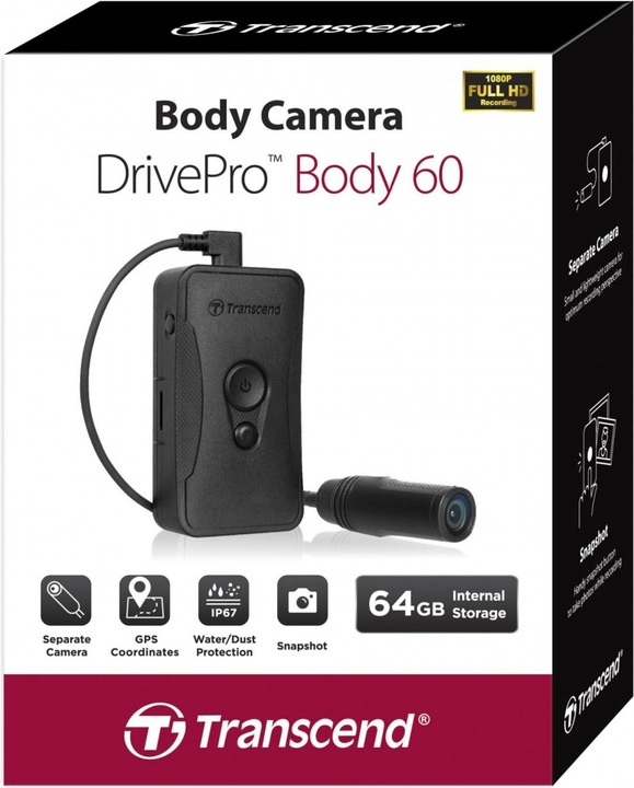 Produktbild Transcend DrivePro Body 60 (Bluetooth, WLAN, Eingebautes Display, Beschleunigungssensor, Full HD)