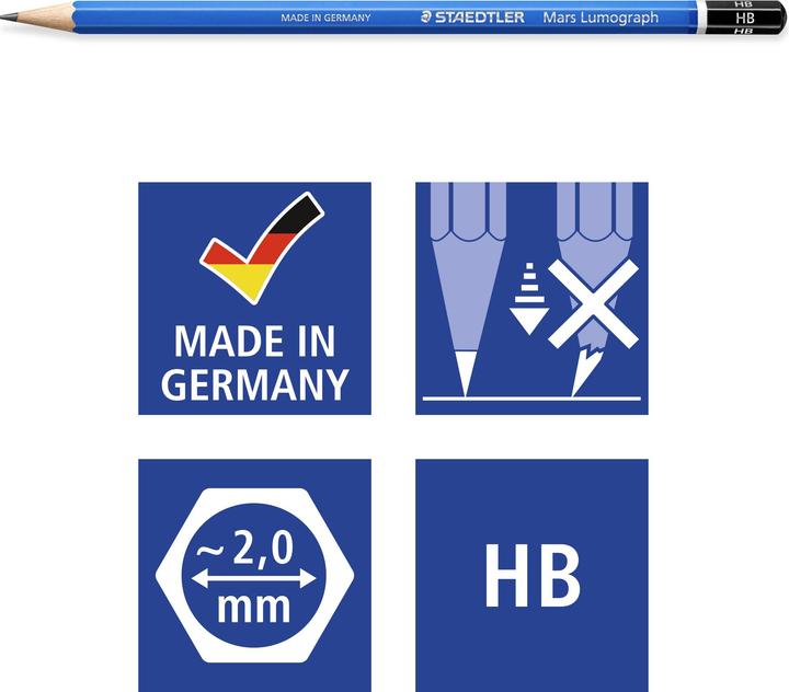 Produktbild Staedtler Mars Lumograph 100 Zeichenbleistifte (2 mm, 12B, 2B, 2H, 3B, 4B, 5B, 6B, 7B, B, F, H, HB, 12x)