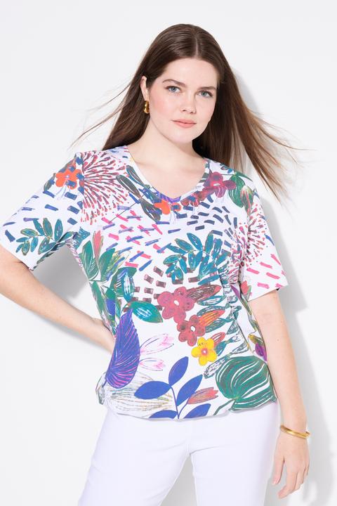 Produktbild Ulla Popken T-Shirt, Gummisaum, V-Ausschnitt, Halbarm (56)