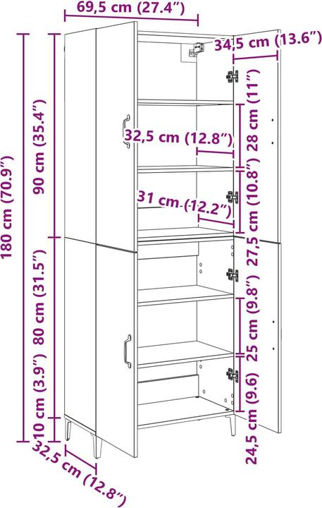 Produktbild vidaXL Highboard (34 x 34 x 180 cm)