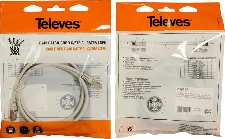 Produktbild Televes Patchkabel (S/FTP, CAT6, 1 m)