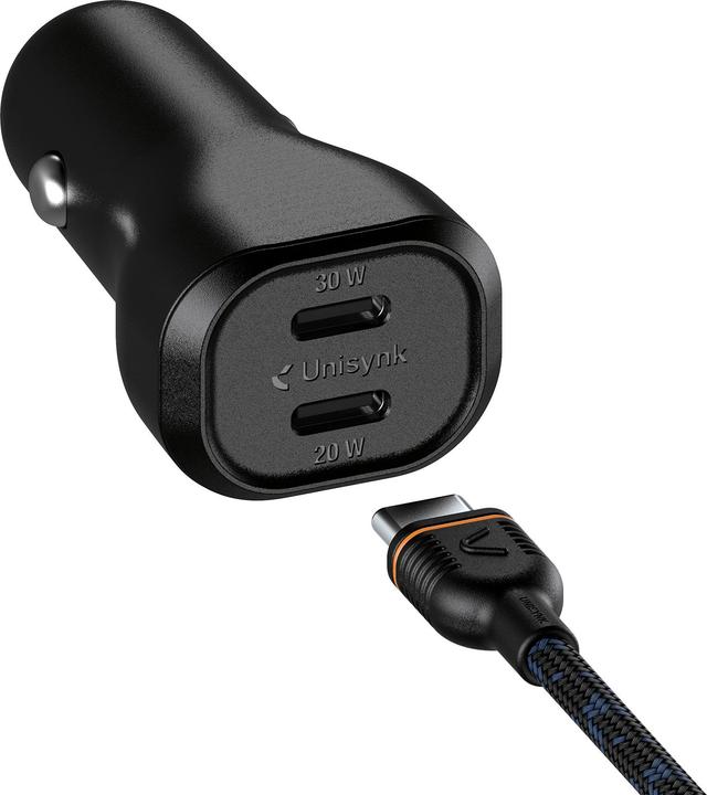 Actual product image Unisynk Dual USB-C Car Charger Kit 50W Black 1m