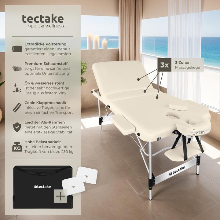 Immagine prodotto tectake lettino da massaggio a 3 zone in alluminio, 5 cm di imbottitura + borsa
