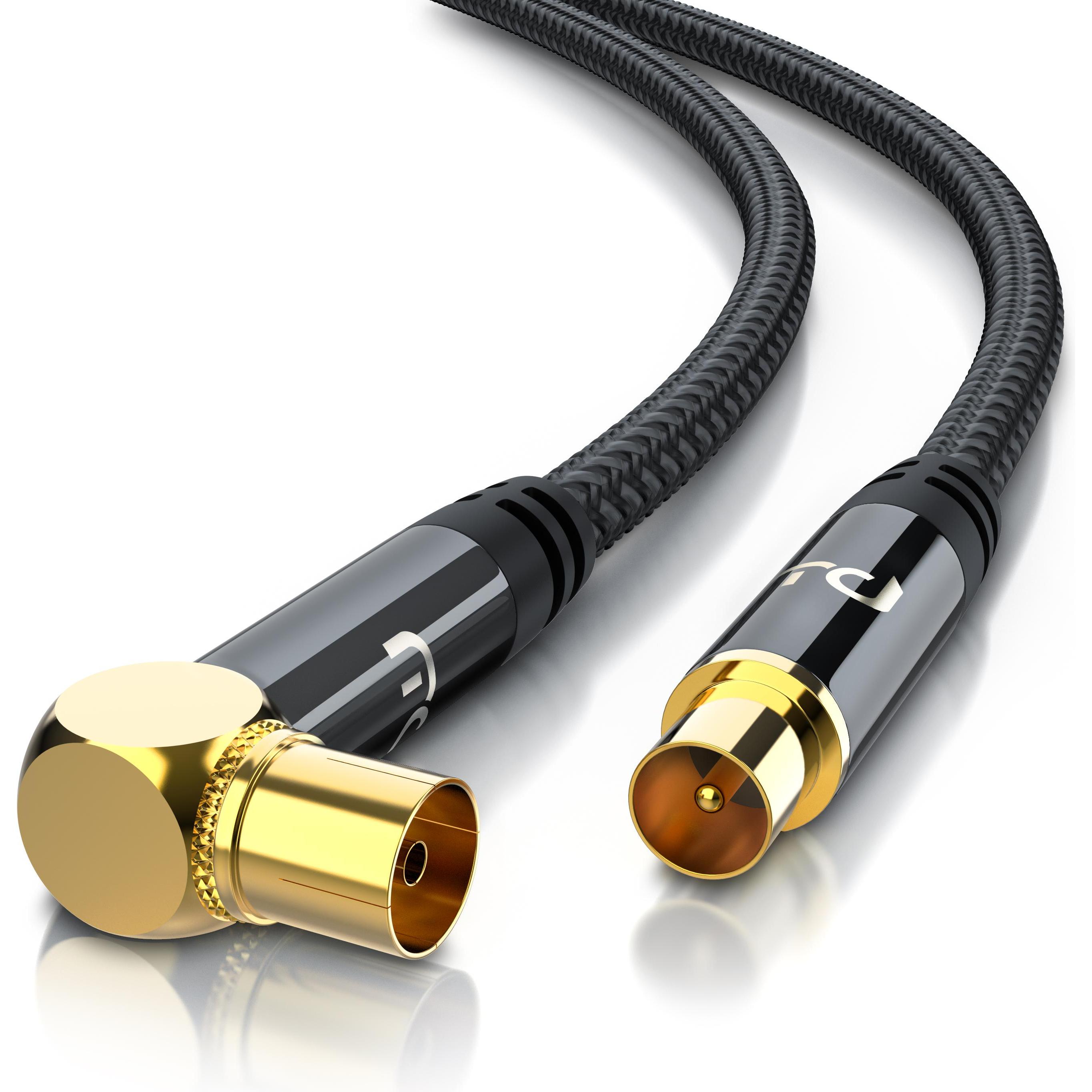 Thumbnail - Primewire Antennenkabel gewinkelt mit Braiding, Koaxialkabel 75 Ohm HDTV, Radio, DVB-T2 TV Antennen Kabel (135 dB, Anten...