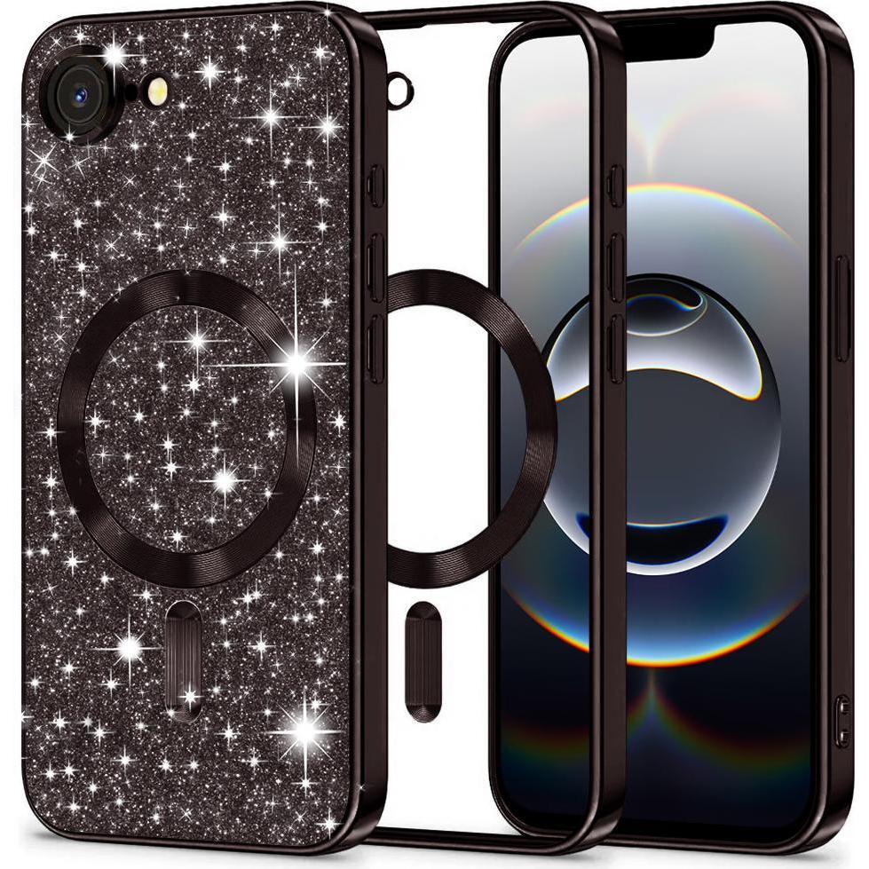 Techsuit - Luxury Glitter MagSafe - iPhone 16e - Black (Apple iPhone 16e), Cover smartphone, Nero