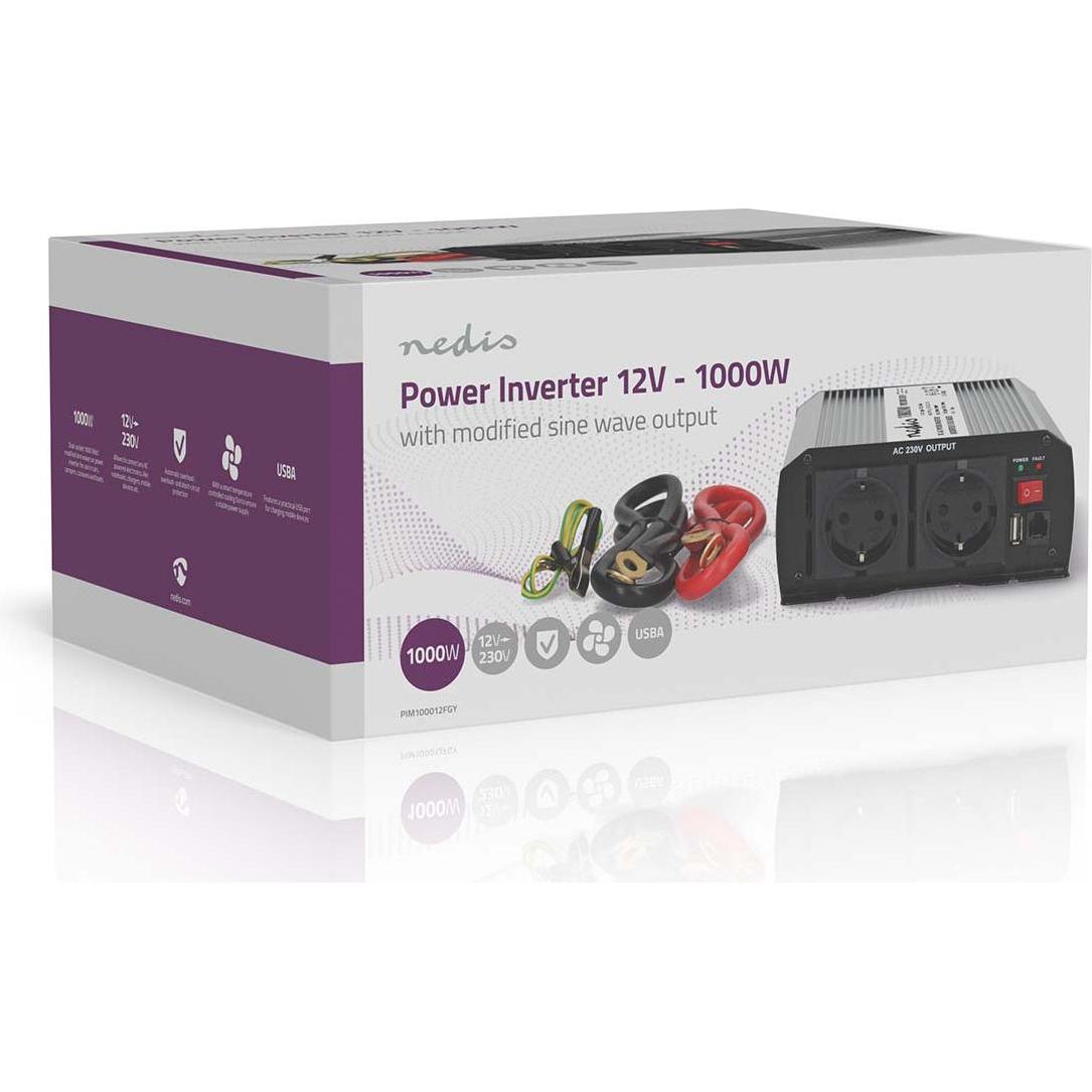 Nedis, Spannungswandler, Power Inverter änderte Sinus-Wellen - Eingangsspannung: 12 V DC - Geräteausgangsanschluss: Typ