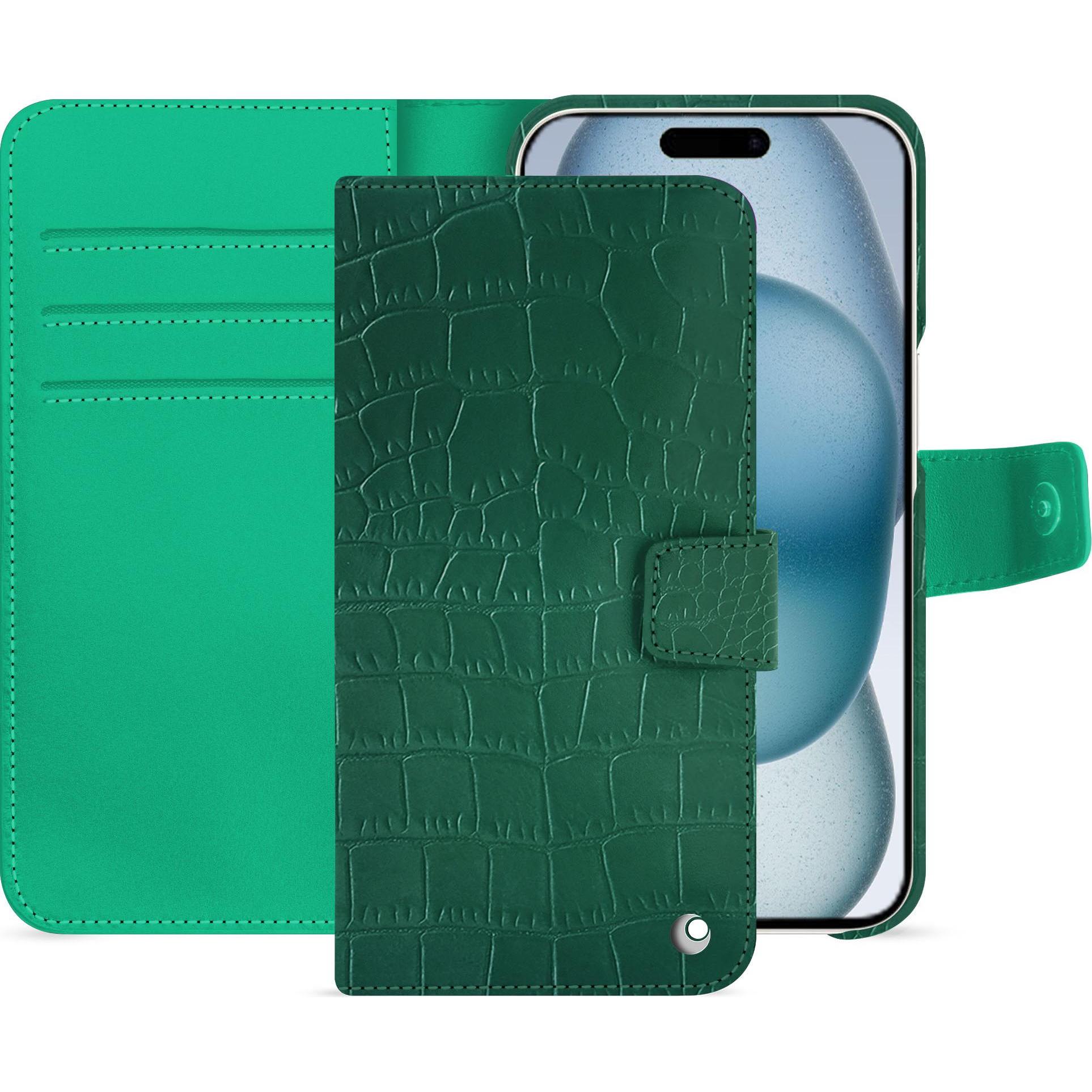 Noreve Lederschutzhülle Apple iPhone 15 (Apple iPhone 15), Smartphone Hülle, Grün