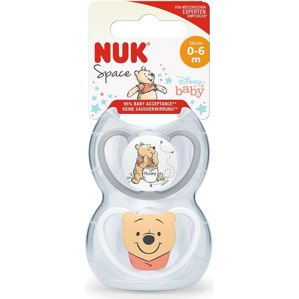 Thumbnail - NUK, Nuggi, Disney Winnie Puuh Space Silikon-Schnuller, kiefergerechte Form, 0-6 Monate, 2 Stück, grau & wei (2 x, ab Ge...