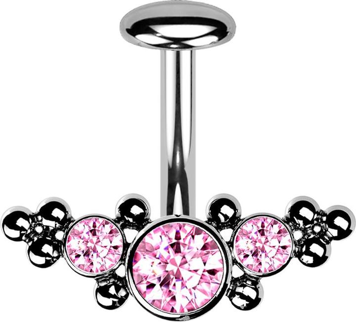 Immagine prodotto Star Piercing Threadless Labret-Stab Banane silber front mittig mit Kugeln und drei Kristalle pink (senza ottone, Titanio)
