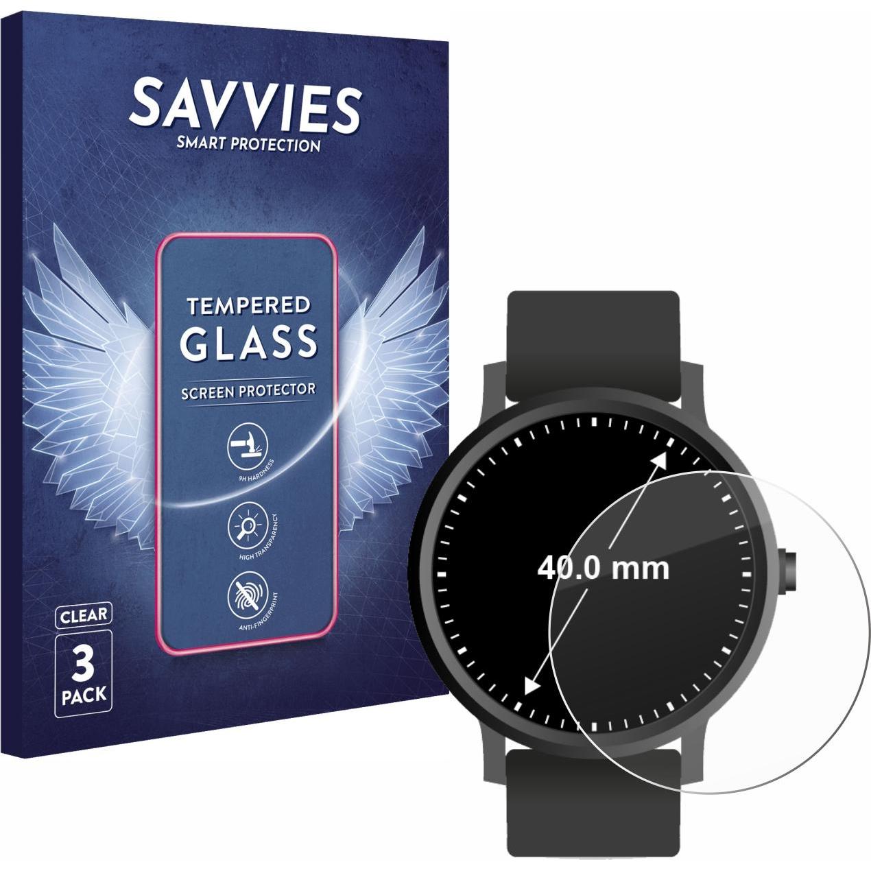 Savvies Panzerglas Hartglas Displayschutz, Smartwatch Schutzfolie, Transparent