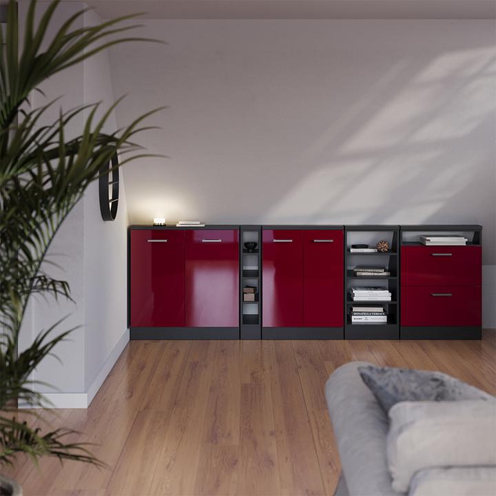 Produktbild Vichy Dachschrägenschrank Rion, Anthrazit/Bordeaux Hochglanz, mit 2 Schubladen (46 x 60 x 81.60 cm)