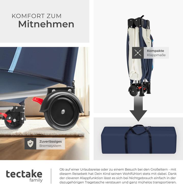 Produktbild tectake Kinderreisebett Hund mit Wickelauflage und Transporttasche (60 x 120 cm)