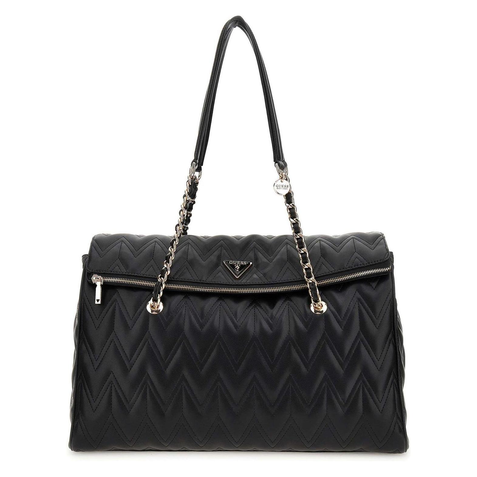 Guess, Damen, Handtasche, Eda Large Flap Travel Tote, Schwarz