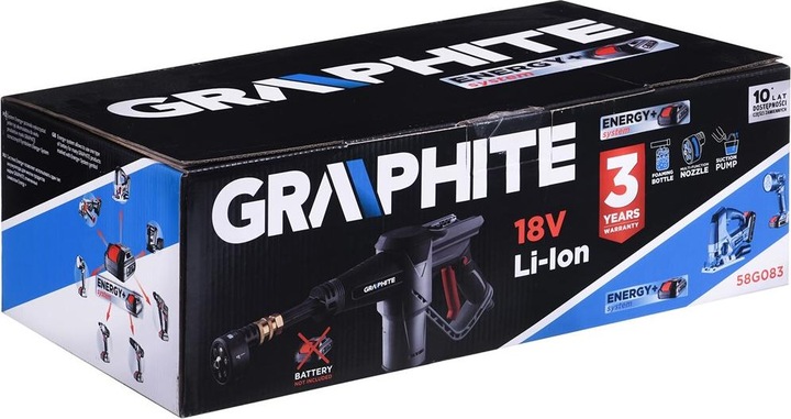 Immagine prodotto Graphite Lavatrice da giardino a batteria Energy + 18V Li-lon, pressione massima 24 bar, senza batteria (Batteria ricaricabile)