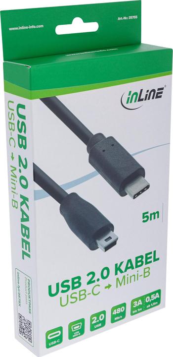 Immagine prodotto InLine Cavo USB 2.0 tipo C a mini B 5pin maschio nero 5m (5 m, USB 2.0)