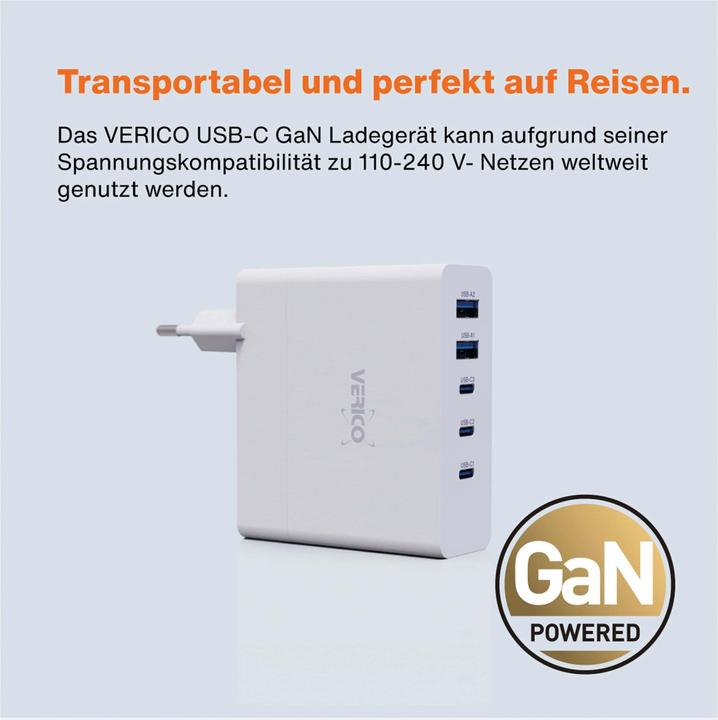 Produktbild Verico Mojo 140W GaN 5 USB-Ladegerät 140W Steckdose Ausgangsstrom (max.) 3250mA Anzahl Ausgänge: 5 (140 W, 5 Ports)