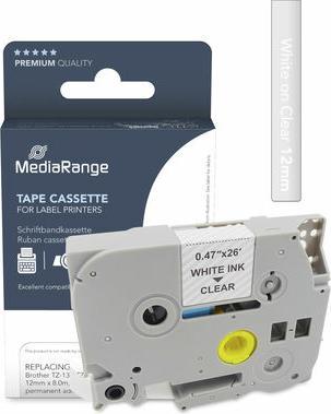 Produktbild MediaRange Schriftbandkassette weiÃŸ auf transparent 8m x 12mm (1.20 cm, Transparent, Weiss)