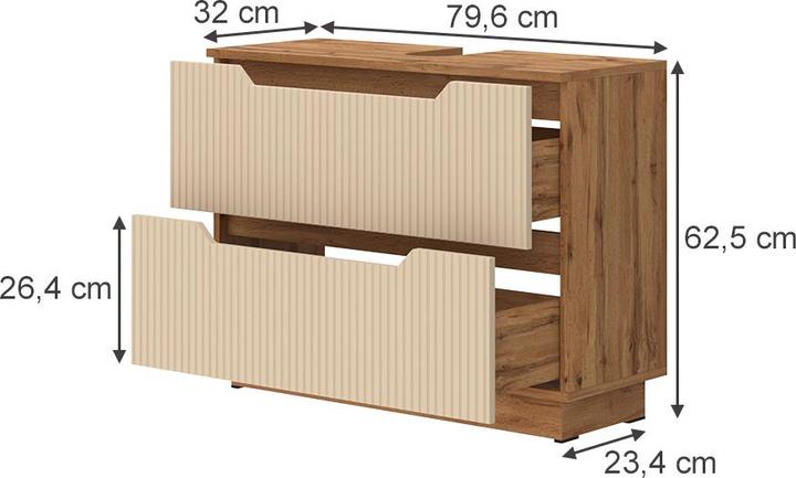 Actual product image Vicco Waschbeckenunterschrank Lotta, Eiche/Kaschmir gestreift, 79.6 x 62.5 cm mit 2 Schubladen (79.60 x 32 x 62.50 cm)
