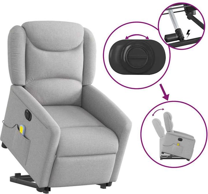 Actual product image VidaXL Massage chair with stand-up aid electric cloud grey fabric