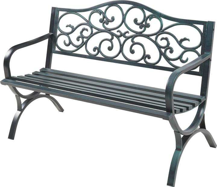 Casa.Pro Gartenbank Utav Stahl 127x53x79 cm Dunkelgrau mit grüner Patina