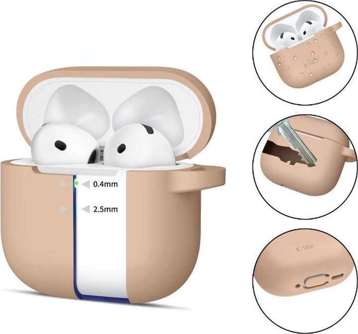Actual product image Tech-Protect Airpods 4 Caffe Latte Silicone Hook Case (Headphone sleeve)
