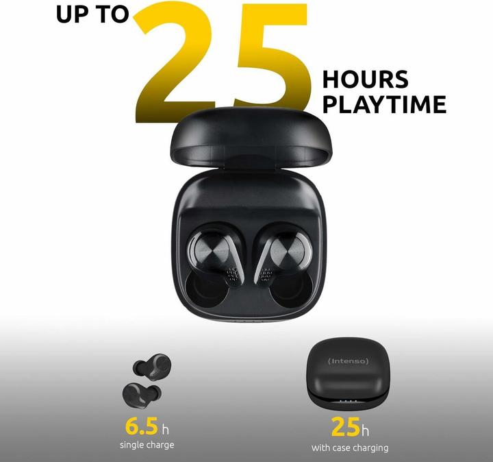 Image du produit Intenso Buds Micro - TWS True Wireless Headphones T200 avec mode jeu et jusqu'à 25 heures de lecture de (Pas de réduction du bruit, 6.50 h, Sans fil)