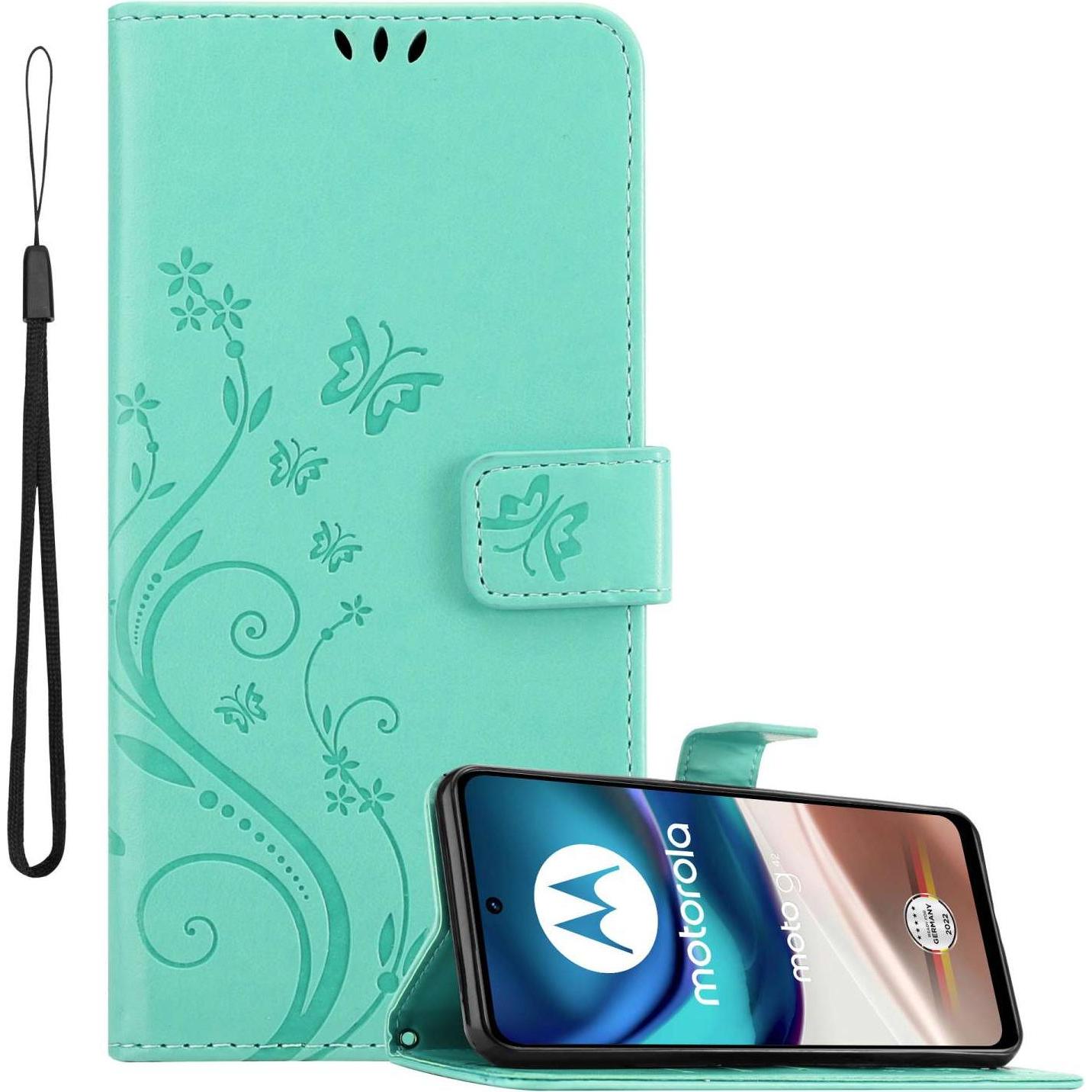 Thumbnail - Cadorabo Hülle für Motorola MOTO G42 mit Blumen Muster (Motorola Moto G42), Smartphone Hülle, Türkis