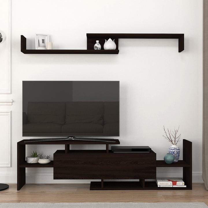 Produktbild En.Casa Fernsehschrank Liksefte mit Wandregal 154x28x42 cm Schwarz