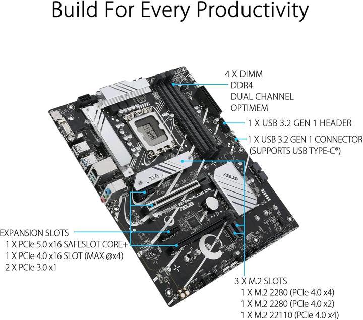 Produktbild ASUS PRIME B760-PLUS D4 (LGA 1700, Intel B760, ATX)