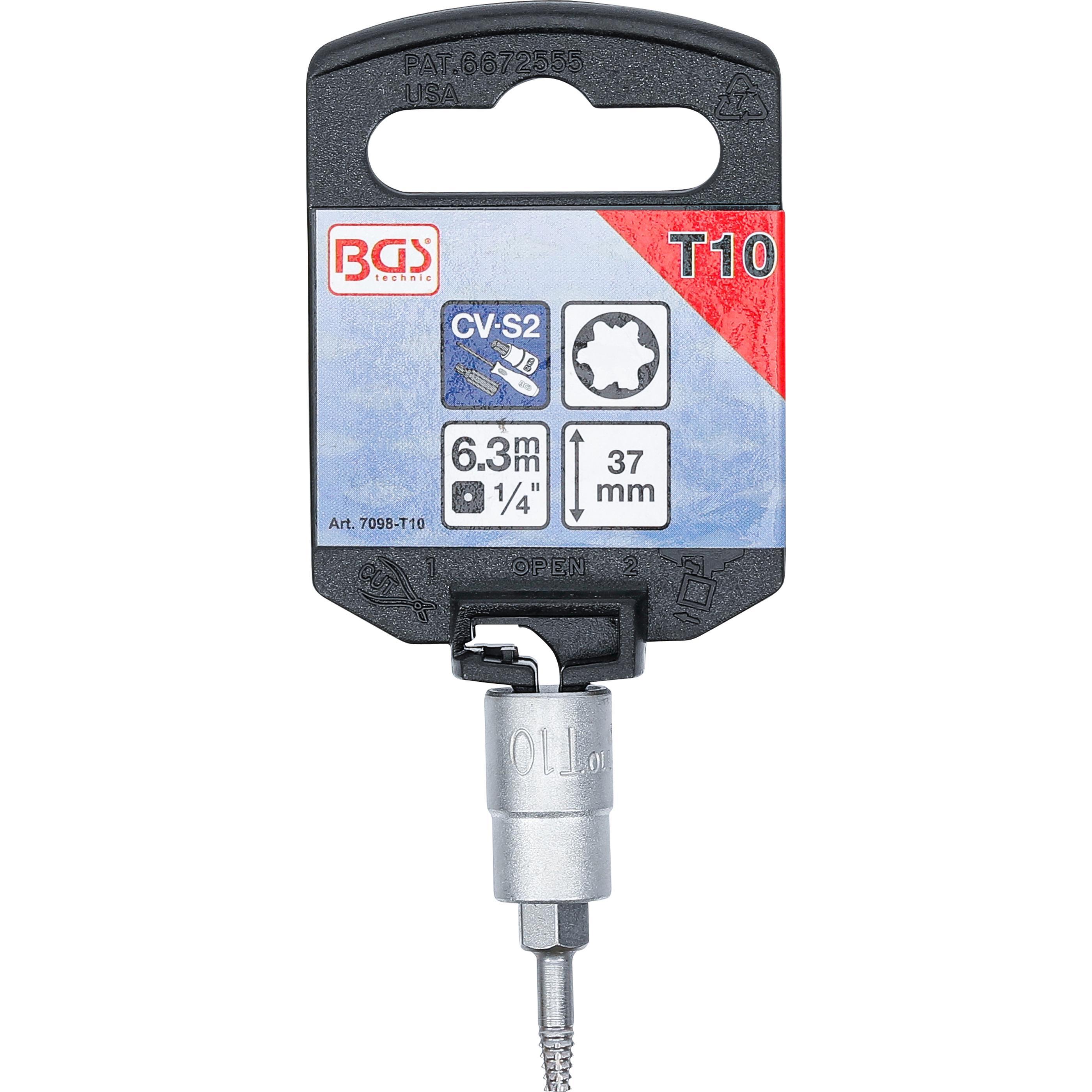 Thumbnail - BGS, Gewindeschneider + Gewindebohrer, Schraubenausdreher-Bit-Einsatz 6,3 mm (1/4") für defektes T-Profil (für Torx) T10