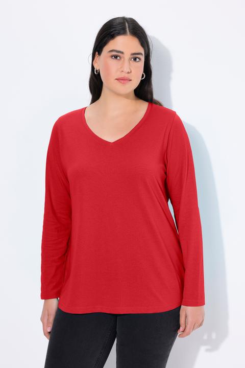 Actual product image Ulla Popken V-Neck Long Sleeves Slim Fit Cotton Knit Tee (62)