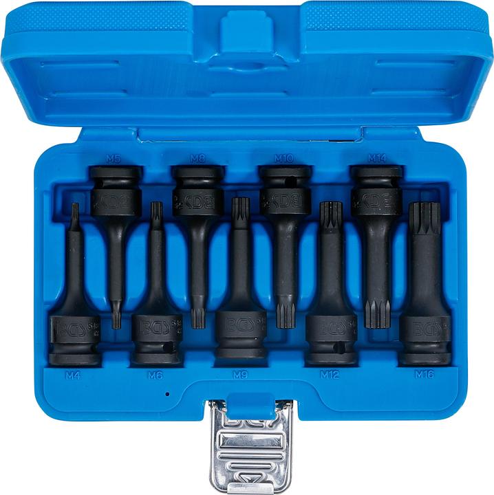 Actual product image BGS Impact Bit Socket Set 12.5 mm (1/2") Drive Spline (for XZN) M4 - M16 9 pcs. (Internal multi-tooth M4 - M16)
