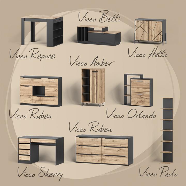 Produktbild Vicco Esstisch Tisko, Eiche rustikal/Schwarz, 160 x 80 cm mit erweitbarer Tischplatte (120 x 80 x 76 cm)