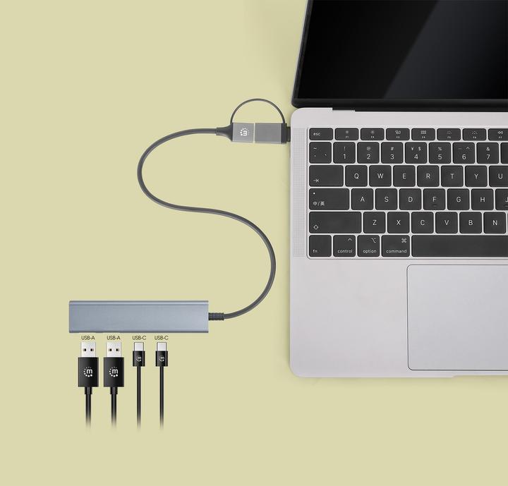 Actual product image Manhattan 4-port USB 3.0 Type-C / Type-A combo hub 2x2 (USB-A, USB-C, 4 ports)