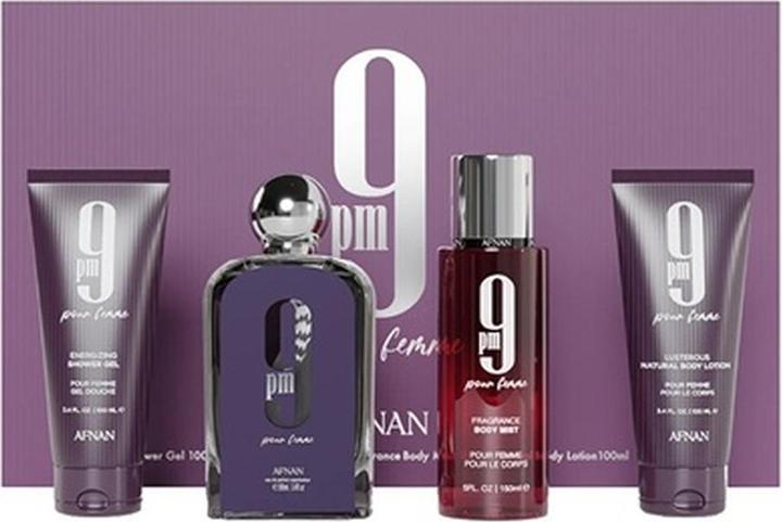Afnan 9pm Pour Femme - Eau De Parfum 100 Ml, Duschgel 100 Ml, Körperschleier 150 Ml, Körpermilch 100 Ml (Parfum Set)