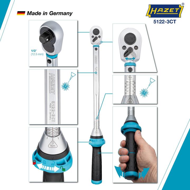 Actual product image HAZET Torque wrench 5122-3CT ∙ Nm min-max: 40 - 200 Nm ∙ Tolerance: 3% ∙ Square, solid 12.5 mm (1/2… (1/2", 40 - 200 Nm)