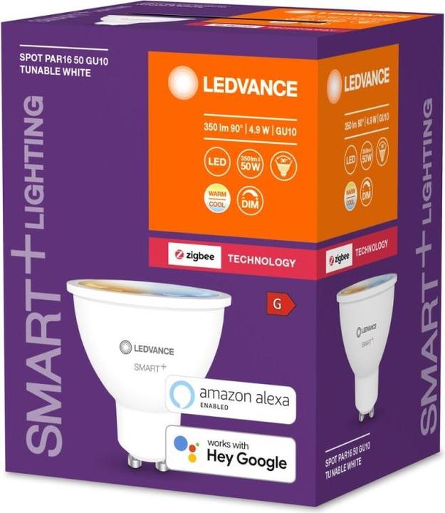 Produktbild Ledvance LDV SMART+ SPOT GU10 TW 2700 - 6500K 230V ZigBee 3.0 (GU10, 4.70 W, 350 lm, 1 x, F)