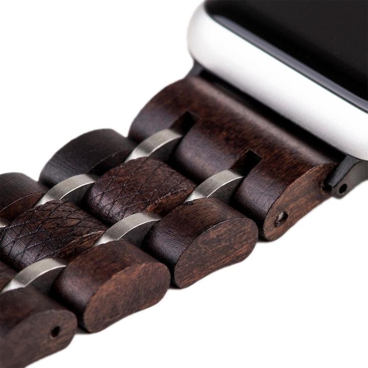 Immagine prodotto Natura Punto Cinturino in legno per Apple Watch in ebano, marrone scuro, con acciaio inossidabile (Ebano)